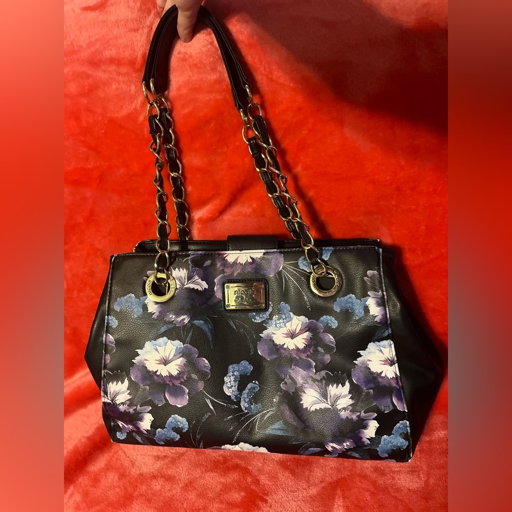 Black floral Nicole Miller shoulder purse